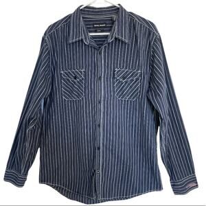 Michael Brandon Navy Stripe Button Front Men's Slim Fit Shirt XL/XG